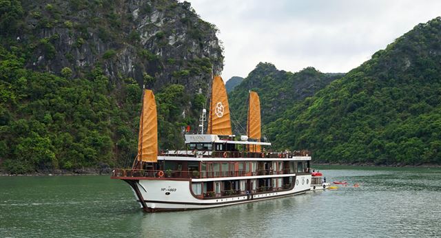 A bord dune jonque à Halong