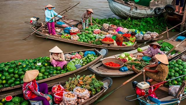 Marché flottant sur le Mékong